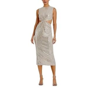 Mac Duggal Nude Sequin Twist Cutout Midi Dress Size 4 Style 27022 New
